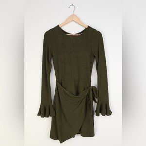 Favorite Tune Olive Green Faux Wrap Sweater Dress